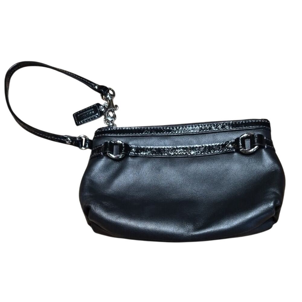 Coach Black Leather Wristlet Clutch with Gloss Trim 8 X 5.5